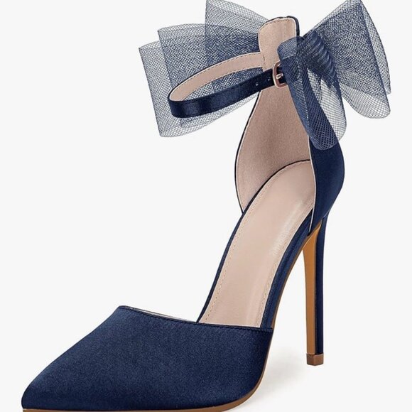 Closed Toe Satin Stiletto with Bow - Picture 1 of 1